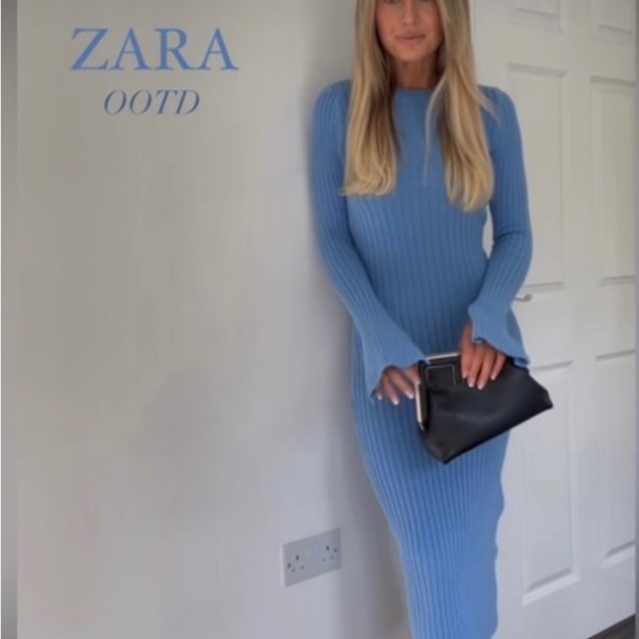 ZARA WOMAN NWT SS22 BLUE RIBBED KNIT DRESS - Picture 3 of 8